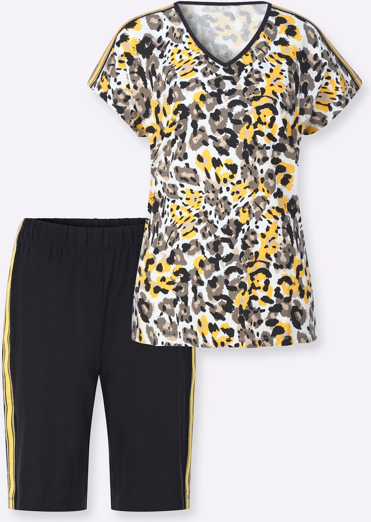 Shorty, Damen, Gr. 36/38, gelb (ecru, bedruckt), 100% Baumwolle, Homewear-Sets Shorty ecru, bedruckt 36/38