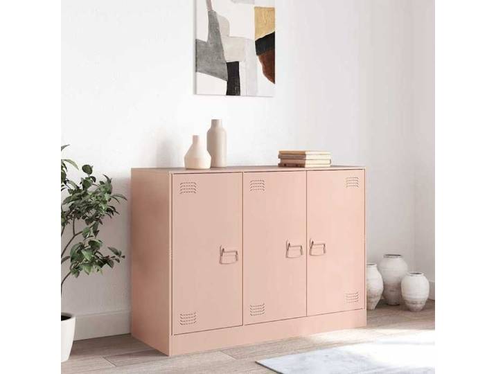 Buffet - - Enfilade - Acier - Rose - 3 portes - 6 compartiments - 99x39x73 cm 158nym30j