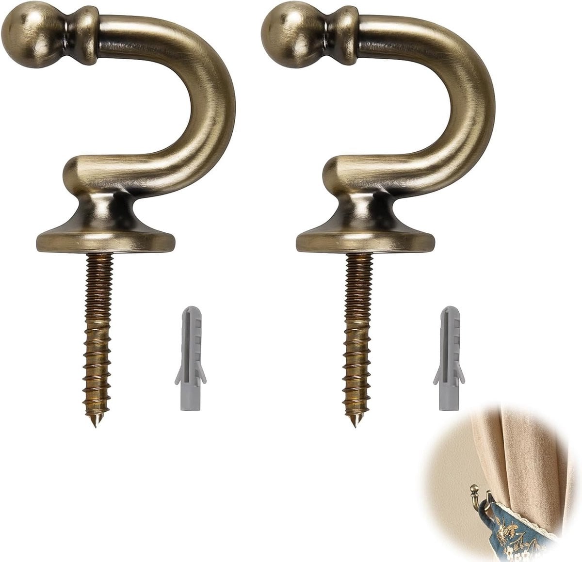 2 stuks Metalen Gordijnhouders U-Vorm Wandhaken Brons - Vintage Kleding Haken