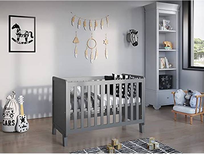 Love For Sleep Babybett Beistellbett 120x60cm mit Schaumstoffmatratze Grau Francis Kinderbett Baby Bett Holz - Kinderbett Babybett, Mitwachsend Gitterbett Baby Bed