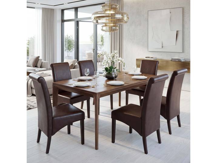 6er-Set Esszimmerstuhl Küchenstuhl Stuhl M37 Leder, braun, dunkle Füße