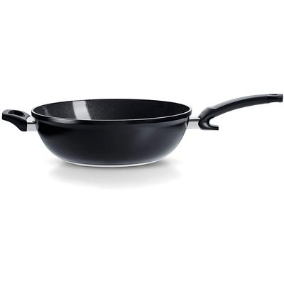 Wok FISSLER "Ceratal Orbit Black", schwarz, H:13cm L:57cm Ø:32cm, Pfannen, Wok, gesünderes Kochen mit Antihaft-Effekt, hergestellt ohne PFAS/PTFE