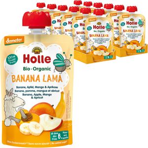 Holle Fruchtpüree Banana Lama, 100% Frucht demeter, BIO, Banane, Apfel, Mango & Aprikose, je 100 g, 12 Stück