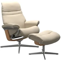 Stressless Sessel mit Hocker Sunrise Cross Leder Beige Batick Cream M (Medium)