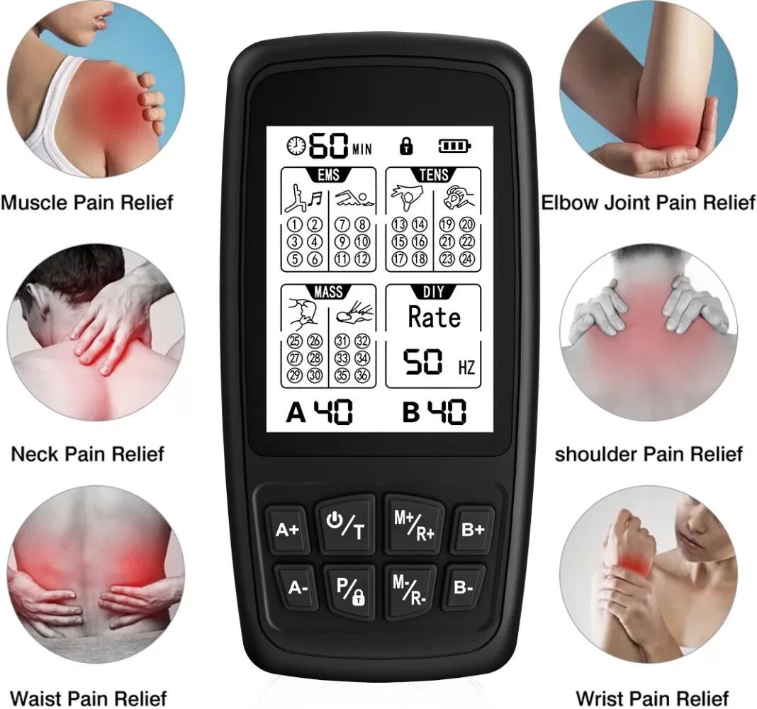 INF 37-Modi 4-in-1 Dual-Channel Wiederaufladbares EMS-Massagegerät — Taschenformat für Nacken, Rücken, Schultern, Beine Schwarz