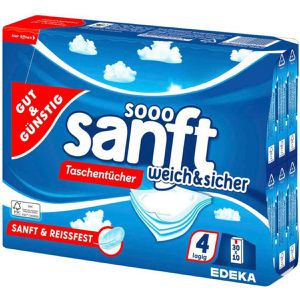 Gut&Günstig Taschentücher sooo sanft, Päckchen, Zellstoff, 4-lagig, weich & sicher, je 10 Tücher, 30 Stück