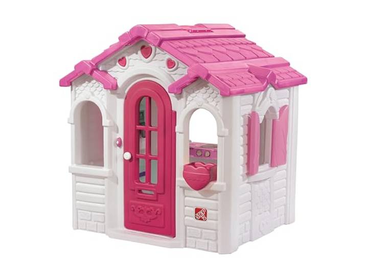 Step2 Sweetheart Spielhaus in Rosa/Weiß Kunststoff Spielhaus für Kinder mit Klingel und Zubehör