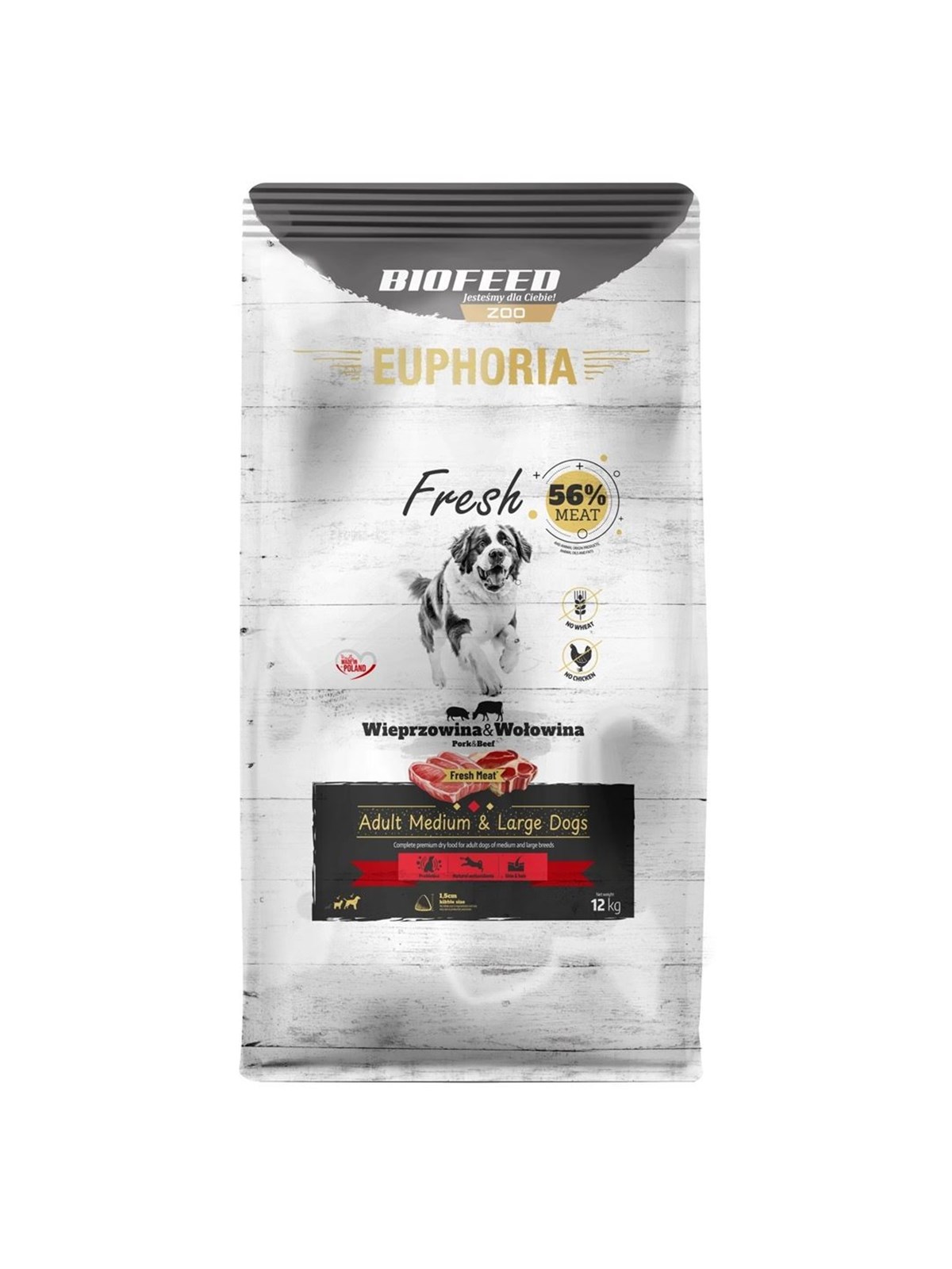 Biofeed Euphoria Fresh Adult Medium & Large Pork with beef - Trockenfutter für Hunde - 12kg