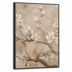 LEINWAND Bilder mit Rahmen - Blumen - Modern - Beige - Weiß - Blüte - 50x70