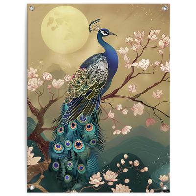Poster REINDERS "Birds in Style", blau (farbe bild(er): blau), B:60cm H:80cm T:0,1cm, Bilder, Poster, Garten - Pfau - Blütenzweig - Leinwand - Tiere - 60x80 cm