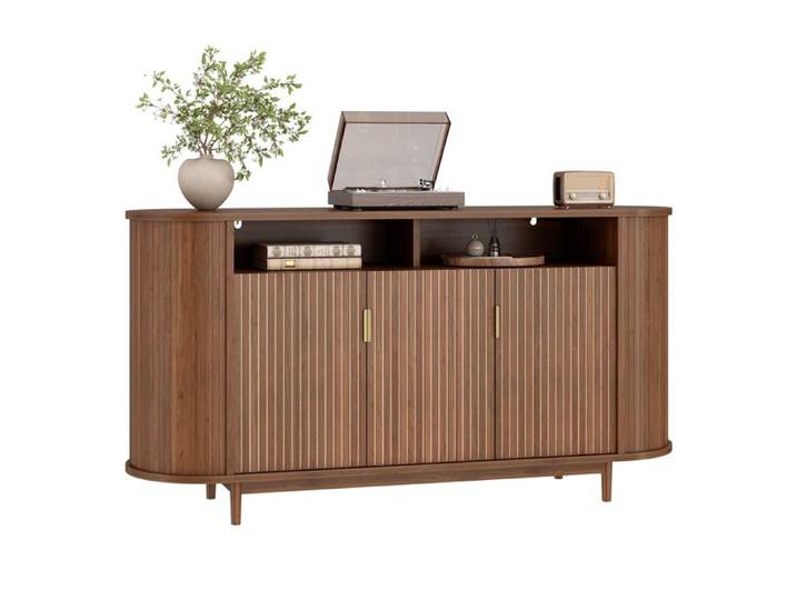 Buffet de rangement - Buffet à 3 portes aspect bois meuble de salon meuble de rangement MDF Noyer