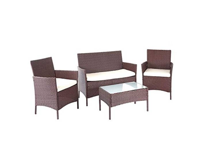 Mendler Poly-Rattan Garten-Garnitur HWC-D82 - braun-meliert mit Kissen Creme