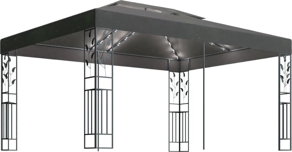 Pavillon mit Doppeldach & LED-Lichterkette 3x4 m Anthrazit