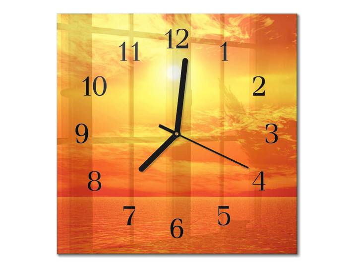 Tulup Wanduhr aus Glas 30x30 cm - Sonnig, Orange, Quadratisch, 30x30x0.4 cm, Dekoration, Uhren, Wanduhren