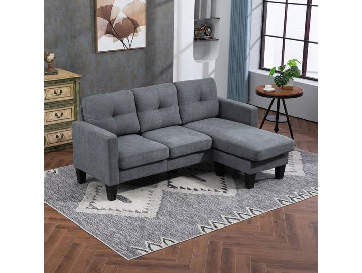 HOMCOM Canapé Angle 3P Méridienne Réversible Gris