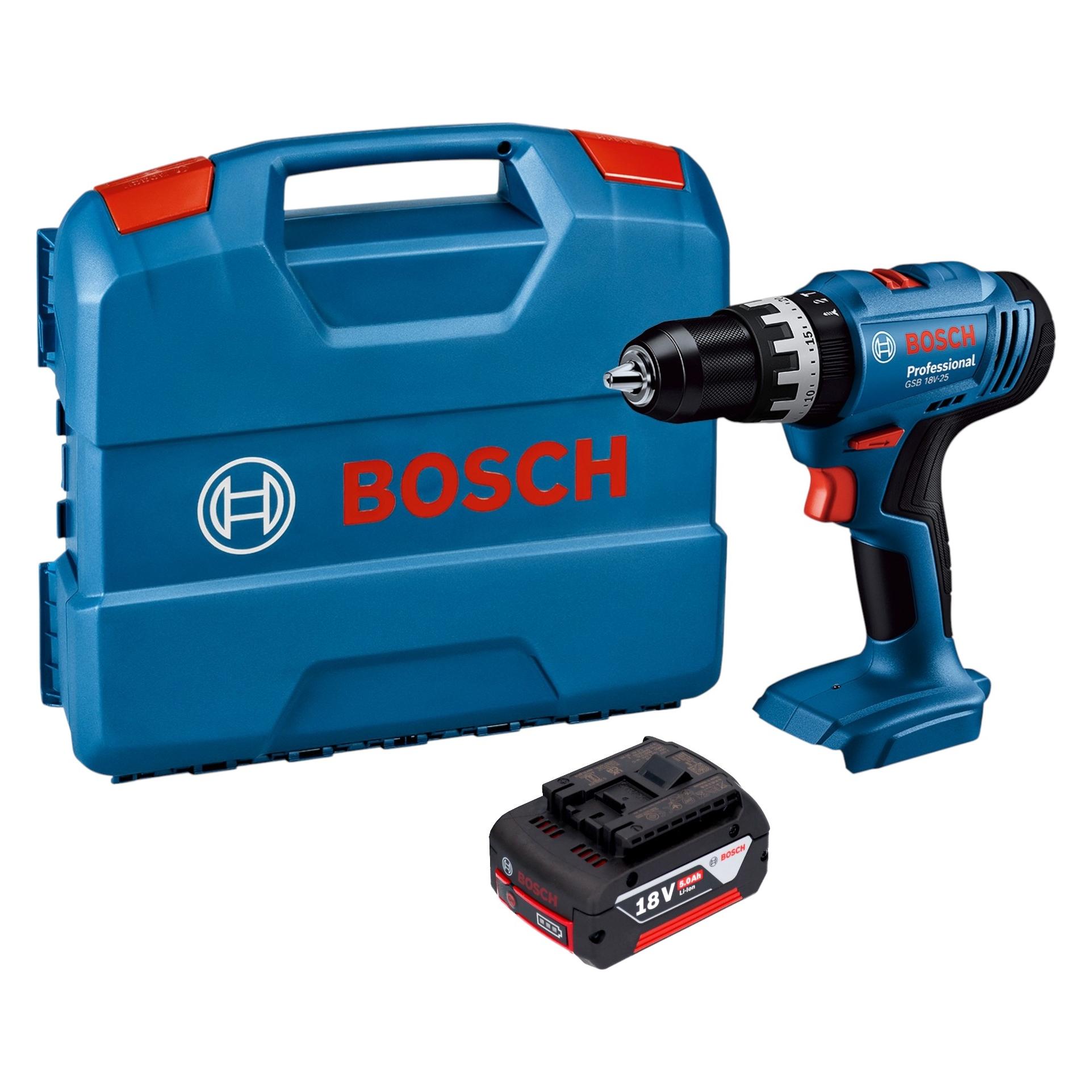 Bosch Professional Bosch GSB 18V-25 Professional Akku Schlagbohrschrauber 18 V 56 Nm + 1x Akku 5,0 Ah + L-Case - ohne (Schlagbohrschrauber) (06019K9300)