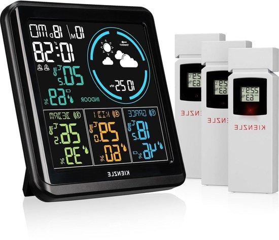 Kienzle Draadloos Weerstation met Weercomputer voor Binnen en Buiten, Meet 4 Locaties, Bereik 80m, Zwart