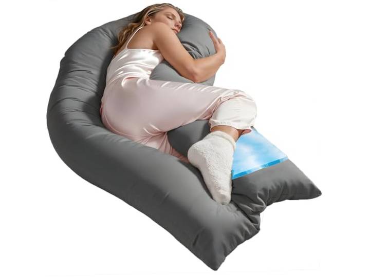 Traumreiter Seitenschläferkissen Visco L langes Memory Foam [orthopädisch] + Watte Wendekissen Schwangerschaftskissen zum Schlafen, Stillkissen Kissen, Komfortkissen mit Bezug Grau Eco