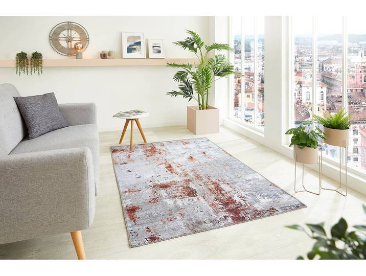 Teppich Lago Typ A Silber/Silber/Rot 160 x 230cm Kunststoffart: Polyester PVC Material: Kunststoff Muster: Abstrakt