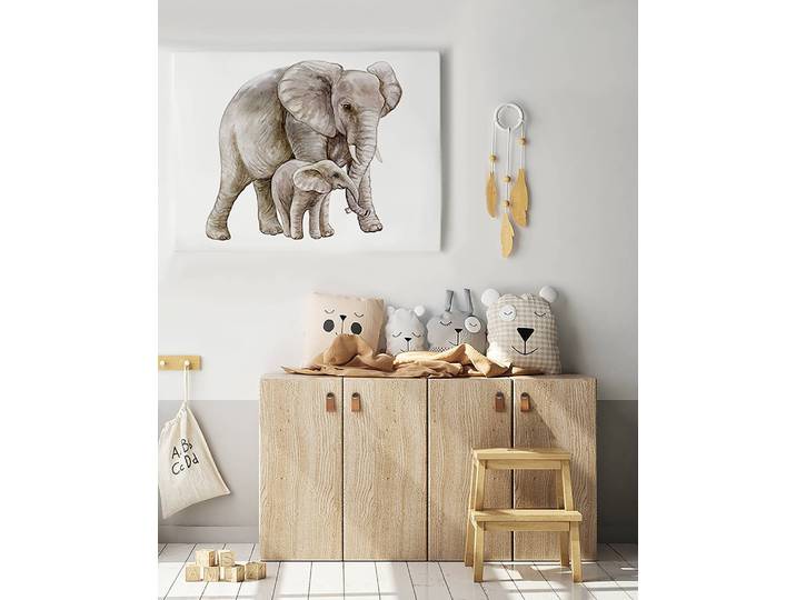 Impression sur toile Elephant with Child 60 x 80cm Multicolore