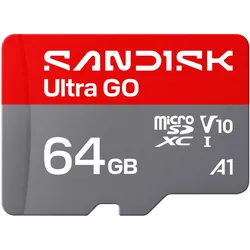 Sandisk Ultra Go (64 GB, microSDXC, U1, UHS-I), Speicherkarte, Rot, Grau