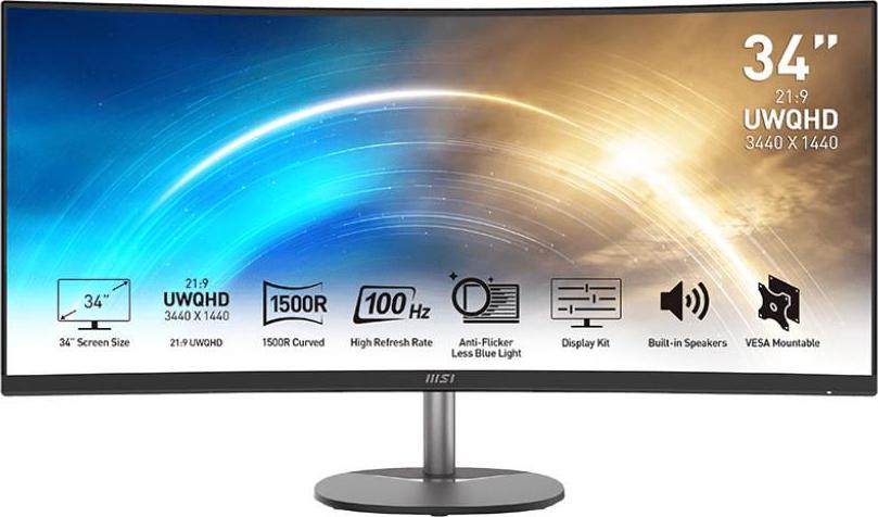 MSI PRO MP341CQDE, 86,4 cm (34"), 3440 x 1440 Pixel, UltraWide Quad HD, 4 ms, Schwarz
