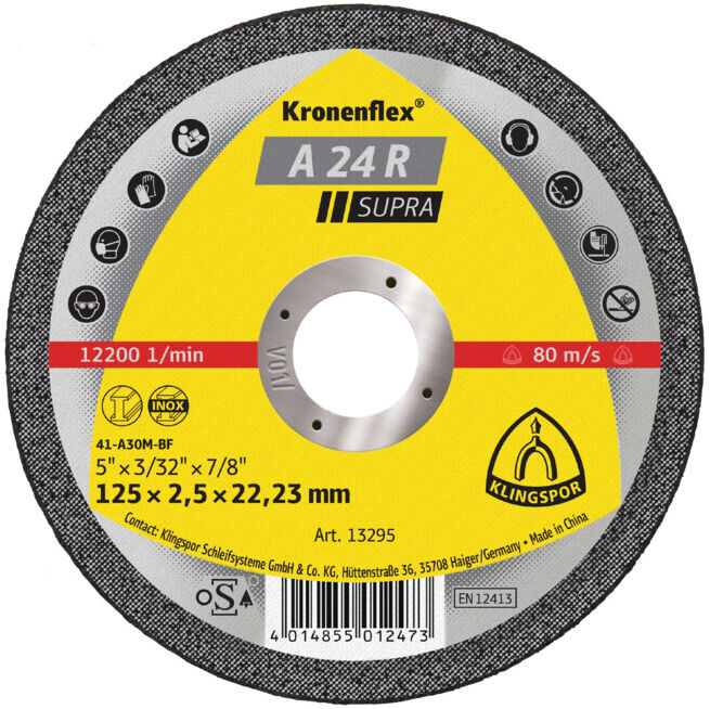Disque de coupe Klingspor A 24 R125 x 2,5 x 22,23 mm plat (13295)