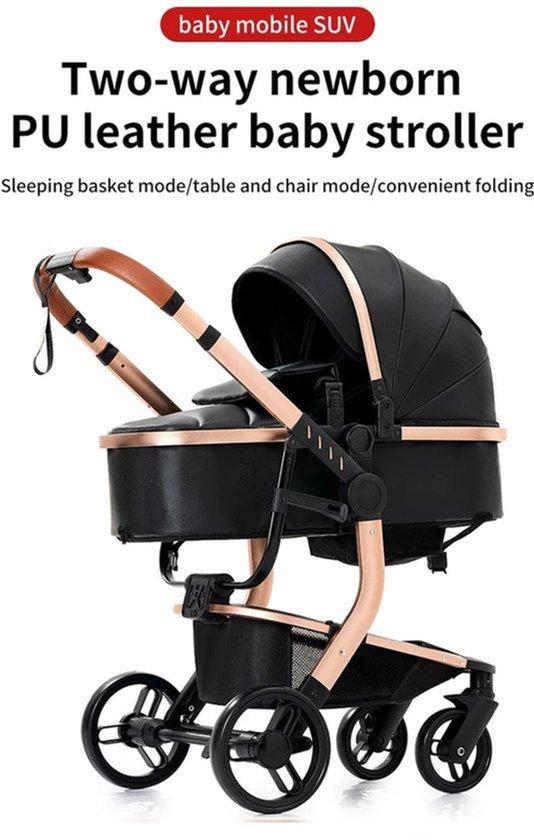 3-in-1 Einweg Kinderwagen - Babywagen - Poussette - Buggy - Pram - Wandelwagen - Kunstlederbekleidung - Inklusive Autositze - Leichtgewicht & multifunktional - Weiß, für Kleinkinder, mit Reisegepäckfach.