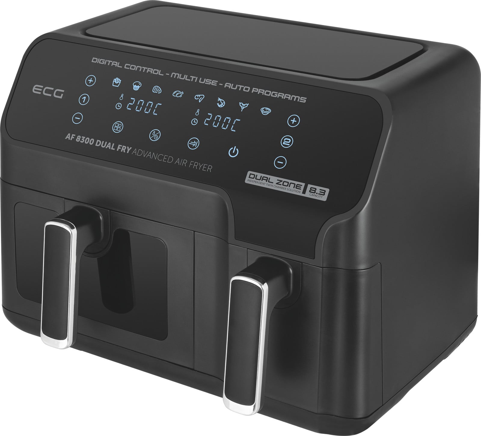 ECG AF 8300 Dubbele heteluchtfriteuse met twee bakcompartimenten van 5,2 en 3,1 liter
