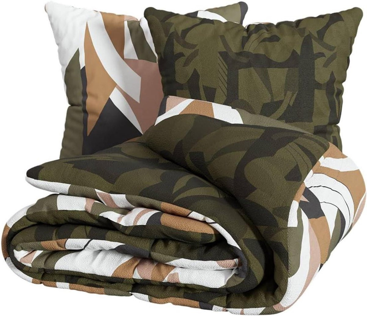 Katoenen beddengoedset met bedrukt patroon in kakigroen, 260 x 240 cm