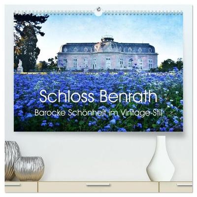 Schloss Benrath - Barocke Schönheit im Vintage-Stil (hochwertiger Premium Wandkalender 2027 DIN A2 quer), Kunstdruck in Hochglanz