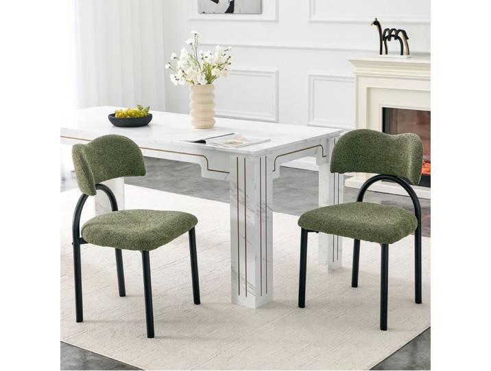 ELVORIN Lot de 2 chaises de salle à manger tissu vert métal noir