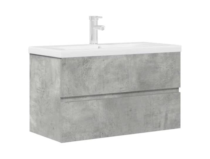 POUFGDR Badezimmermöbel-Set, 2-teilig, Betongrau Keramikspüle, Wandschrank, Holz, Toilettenaufbewahrung, Wandmontage