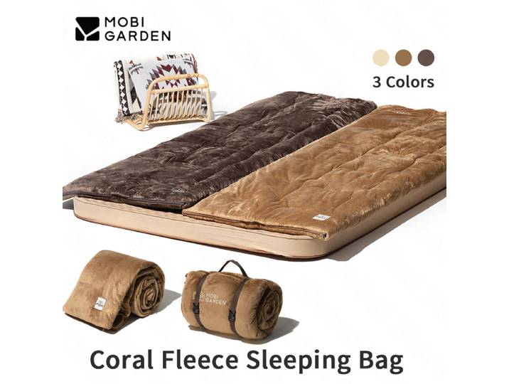 MOBI GARDEN -10 ℃ ~15 ℃ Sac de couchage chaud d'extérieur en polaire corail épaisse, pour camping automne-hiver, pour adulte