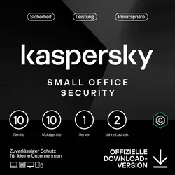 Kaspersky Small Office Security 2026 ? 1 Server + 10 Geräte + 10 Mobile - 2 Jahre, Download