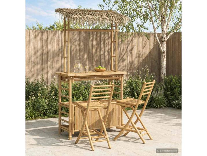 vidaXL Outdoor Bar Tisch und Hocker 3 stk. 2-Sitzer Natur Bambus