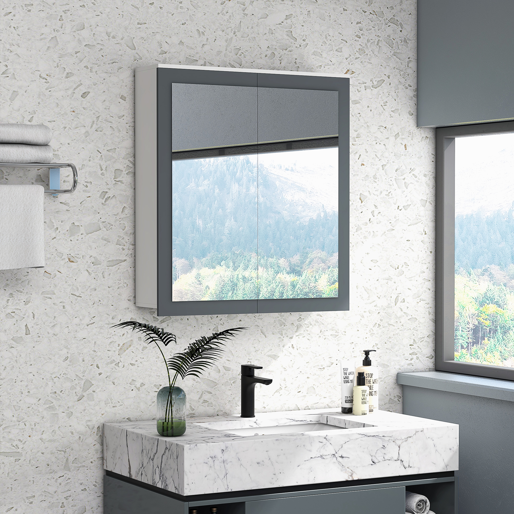 Kleankin Armadio da Bagno con Specchio Armadio da Bagno da Appendere con 2 Ante in Vetro e Ripiani Regolabili 69x17x75,5 cm Bianco   Aosom Italy