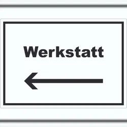 HB-Druck Werkstatt Aufkleber mit Text Richtungspfeil links Handwerk Reparatur waagerecht A8 (52x74mm)