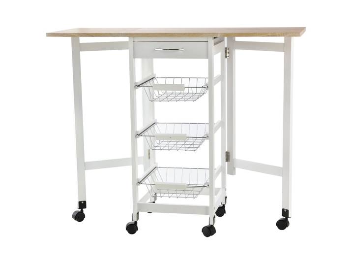 Desserte cuisine 3 paniers tiroir rallonges blanc aspect chêne clair