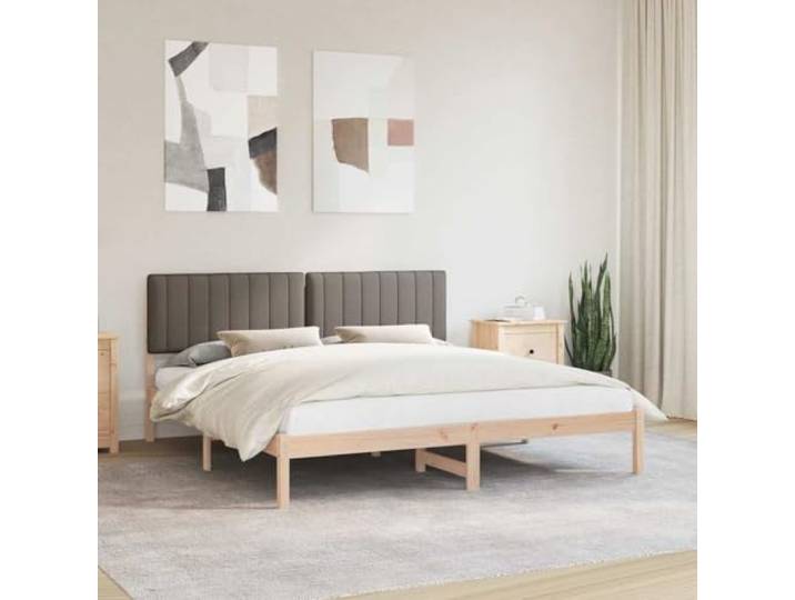 Massivholz Kiefer Leinen Look waschbarer Bezug Schlafzimmer Stil 180 x 200 Bettgestell mit gepolstertem Kopfteil Taupe 180x200 cm Massivholz Kiefer Lattenrost Waschbarer Bezug Ohne Boxspring