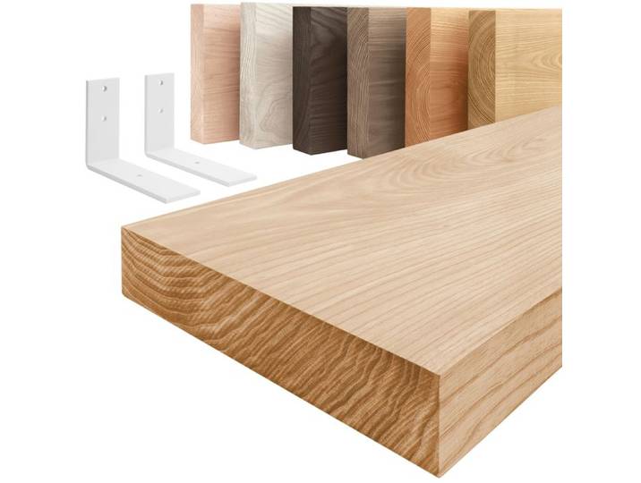 LAMO Manufaktur Étagère murale avec supports en L blancs Étagère 160cm largeur Couleur: naturel Bord: droit