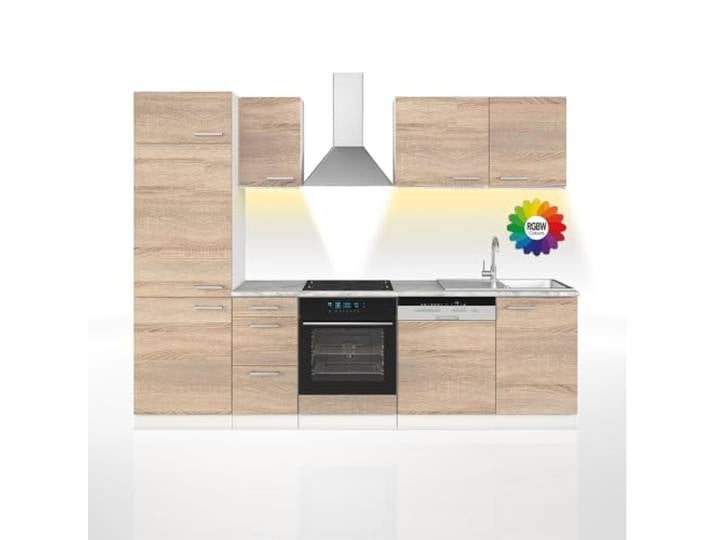 Vicco Küchenzeile Optima, Sonoma/Weiß, 270 cm ohne Arbeitsplatte mit LED-Leisten, zur individuellen Anordnung und Erweiterung geeignet