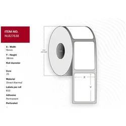 Star Micronics, Etikettenrolle, Label 76x38mm, 4pcs/box (76 mm)