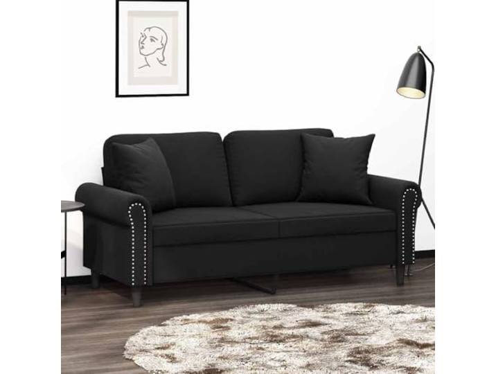 HEFZGDB Modernes 2-Sitzer-Sofa mit Zierkissen 140 cm Samt Schwarz – Weiches Velours Polster, Robustes Metallgestell und Bequeme Sitzfläche für Wohnzimmer Komfort