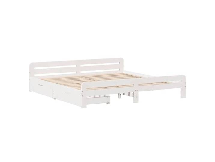 KTHLBRH Bett weiß 180 x 200 cm Massivholz Kiefer Mit 2 Schubladen, Kopfteil, Lattenrost, Rollen, Bettgestell