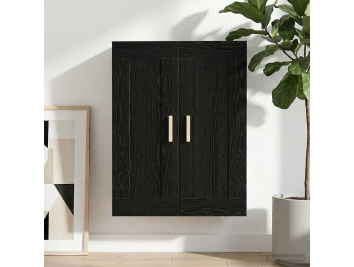 Wandschrank Schwarz Eichen-Optik Holzwerkstoff Wandmontage,90° Pendeltüren,umkehrbare Tür,feuchtes Tuch,Büro