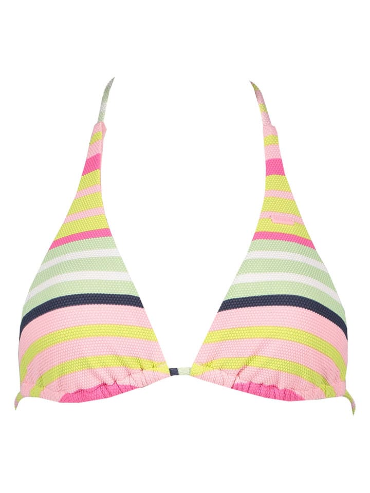 Roxy Bikini-Oberteil "Stripe Soul" in Gelb/ Grün/ Rosa - L