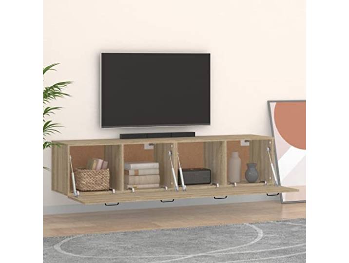 KTHLBRH Wandschrank 2 Stück Eiche Sonoma 60 x 36,5 x 35 cm Robustes Holz, 2 Fächer für Objekte, Wandmontage, elegantes Design