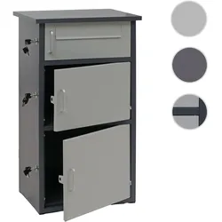 Paketkasten HWC-O51, Paketbox Paketfach Paketstation Briefkasten 3 Fächer, Stahl 89x49x38cm ~ dunkelgrau/hellgrau