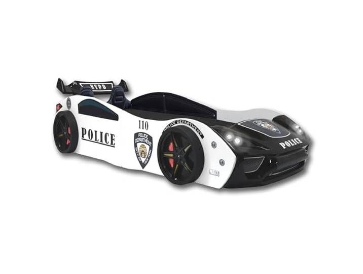 Aileenstore Autobett 90x200 Jungen Kinder Kinderbett Police + Sportsitze Rennwagenbett inkl. Lattenrost LED-Leuchte Spoiler (ohne Matratze)